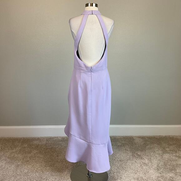 Backless High-Low Sheath Cocktail Dress Size 10 Purple Ruffled Halter by AQUA - Picture 2 of 14